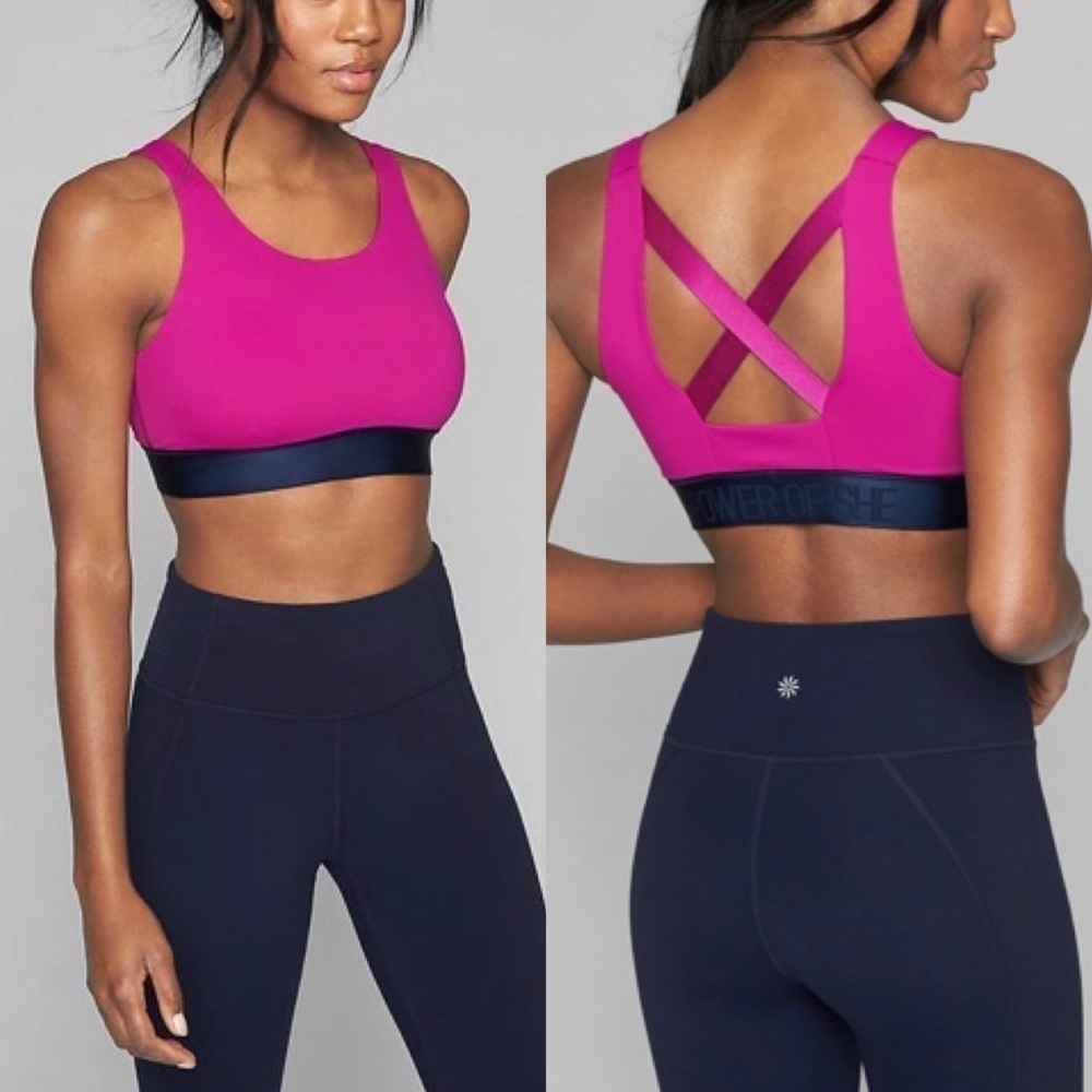 Athleta Pink Strappy Cross Back Power Of She Compression Sports Bra